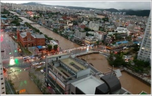 대동천 폭우로 인해 범람했던 모습