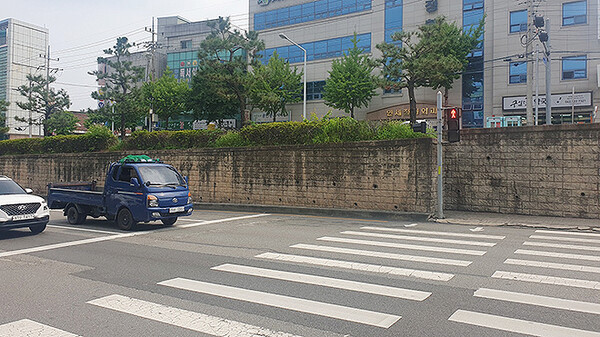 이달 23일부터 횡단 보도 보행자 안전을 위해 대전 서구 내동 4거리-안골 4거리 일부 구간 중앙 분리 옹벽 개량 공사를 시작한다.