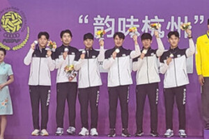 중국 진화에서 열린 2023 아시아 세팍타크로 챔피언십 쿼드이벤트 결승전에서 한국 선수들(오른쪽)이 공격하고 있다.
